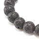 Bracelet extensible perlé rond en pierre de lave naturelle avec alliage BJEW-JB08009-5