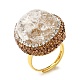 Natural Quartz Crystal Oval Adjustable Ring with Rhinestone RJEW-E052-01G-4