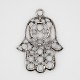 Vintage Look Antique Silver Plated Tibetan Style Alloy Hamsa Hand/Hand of Fatima /Hand of Miriam Large Pendants X-PALLOY-714-AS-RS-2