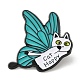 蝶の羽のエナメルピンを持つ猫  電気泳動黒メッキ合金ブローチ  ホワイト  28x28x1.5mm JEWB-I026-03C-3