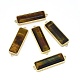 ナチュラルタイガーアイリンクコネクター  真鍮パーツ  多面カット  長方形  ゴールドカラー  33.5x9.5~10x5mm  穴：1.2~1.4mm G-P431-07C-1