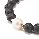 Natural Pearl & Lava Rock Beaded Stretch Bracelet BJEW-JB07760-4