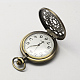 Vintage hohle flache runde Zink-Legierung Quarzuhr Köpfe für Taschenuhr Halskette Herstellung WACH-R005-29-3