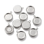 Configuración de cabujón colgante de acero inoxidable 304 que no se deslustra, plano y redondo, color acero inoxidable, Bandeja: 10 mm, 15x12x3mm, agujero: 1.8 mm