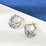 Овальные серьги-кольца из латуни с микропаве из разноцветных кубических цирконий EJEW-S277-10P-B