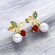 Серьги-гвоздики из вишневой латуни с микропаве из кубических цирконий EJEW-H158-08A-G