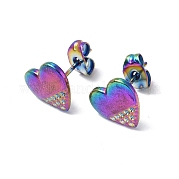 Ion Plating(IP) 304 Stainless Steel Heart Stud Earrings for Women EJEW-F300-07MC