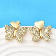 Серьги-гвоздики в форме бабочки из латуни с прозрачным кубическим цирконием EJEW-C147-04G