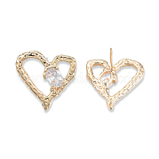 Clear Cubic Zirconia Heart Stud Earrings EJEW-N012-51LG-A