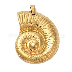 Placcatura ionica (ip) ciondoli in acciaio inossidabile 304, ciondolo a forma di conchiglia a spirale, oro, 44x34x5mm, Foro: 4 mm