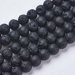 Hebras de cuentas de roca de lava natural, teñido, redondo, negro, 8~8.5mm, agujero: 1 mm, aproximamente 47 pcs / cadena, 15.1 pulgada (38.5 cm)