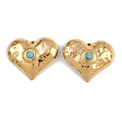 Pendentifs en forme de cœur en acier inoxydable 304, avec des perles turquoises synthétiques, placage ionique (ip), véritable 18k plaqué or, 24.5x29.5x8.5mm, Trou: 1.6mm