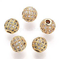 Cremagliera in ottone placcatura perline zirconi, placcato di lunga durata,  cadmio& piombo libero, tondo, oro, 8x7mm, Foro: 2 mm