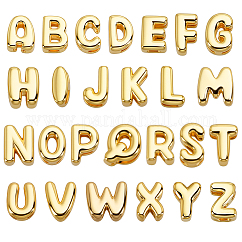 Acumular colgantes de chapado de latón, encantos de letras, sin plomo y cadmio, placa de larga duración, Letra A ~ Z, real 18k chapado en oro, 6~8x3~7x4~5mm, agujero: 2~3 mm
