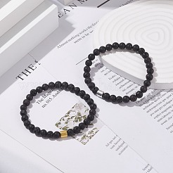 2 pièces 2 couleurs hématite synthétique et pierre de lave naturelle ensemble de bracelets extensibles perlés&nbsp;BJEW-JB08067