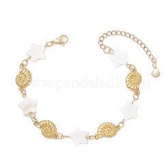 Perline di conchiglia d'acqua dolce naturale e ciondoli a forma di conchiglia in acciaio inossidabile 304 con connettore per bracciali da donna&nbsp;BJEW-JB12216-01