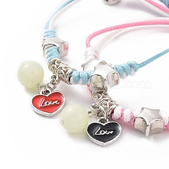 2 pz 2 perline luminose di colore e set di braccialetti con ciondoli smaltati in lega&nbsp;VALE-PW0001-028A