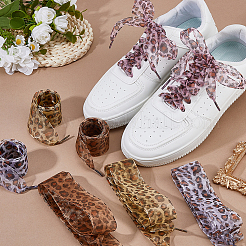 4 пара шнурков из полиэстера 4 цветов с леопардовым принтом&nbsp;DIY-FH0009-68