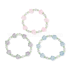 3шт 3 цвета сливы цветочные стеклянные бусины эластичные браслеты для женщин&nbsp;BJEW-JB12138