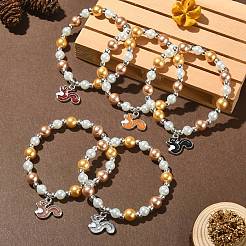 Bracciale elasticizzato con perline rotonde in ematite sintetica e perle di vetro con ciondolo scoiattolo in lega smaltata&nbsp;BJEW-JB09434