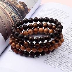 Комплекты эластичных браслетов унисекс из натурального дерева с бусинами&nbsp;BJEW-JB05463