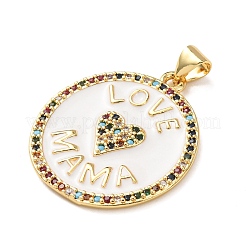 Pendentifs en laiton sertis de micro-pavés de zirconiums cubiques colorés pour la fête des mères&nbsp;KK-B185-01G-01