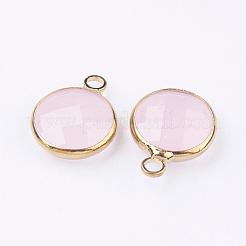 Золотой латуни стеклянные тон плоские круглые подвески&nbsp;GLAA-M003-B-03G