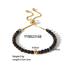Braccialetti scorrevoli regolabili con perline rotonde in agata nera naturale&nbsp;LS-LF2079-1