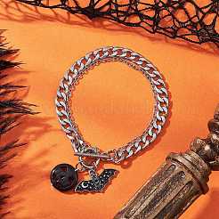 3 pz 3 colori lega di Halloween smalto pipistrello e ciondolo zucca turchese sintetico tinto set braccialetto in acciaio inossidabile 304&nbsp;BJEW-JB12446