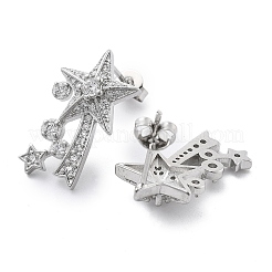 Boucles d'oreilles en laiton micro pave étoile zircone cubique transparente&nbsp;EJEW-B134-01