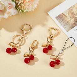 4 шт. 4 стиля брелоков из цинкового сплава и смолы в форме вишни&nbsp;AJEW-ME0002-10