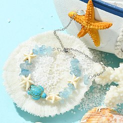 Braccialetti con cursore con perline di turchese sintetico e scaglie di acquamarina naturale&nbsp;BJEW-TA00362