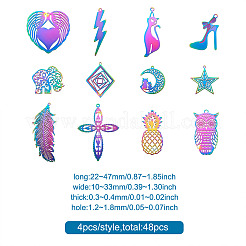 48 pièce 12 styles 201 pendentifs en filigrane d'acier inoxydable&nbsp;STAS-FW0001-17