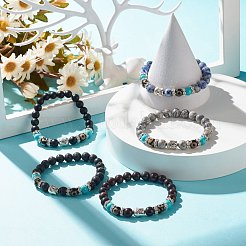 Braccialetto elastico dzi con pietre dure e agata con testa di buddha&nbsp;BJEW-JB07710
