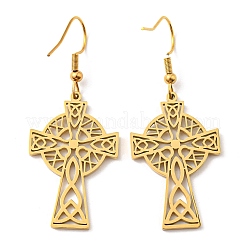 Orecchini pendenti con croce in acciaio inossidabile 304 e nodo da marinaio per donna&nbsp;EJEW-F320-01G