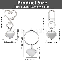 9 шт. 3 стиля брелоков из нержавеющей стали 304&nbsp;KEYC-BBC0001-18