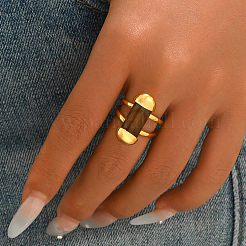 Anillos abiertos de latón con ágata natural para mujer.&nbsp;XT6545