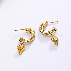 Винтажные серьги-гвоздики из нержавеющей стали 201 в форме буквы С с подвесками в форме сердца&nbsp;RJ0929-1