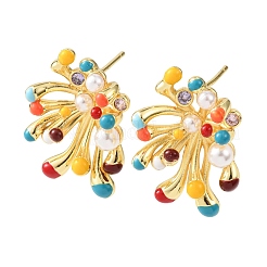 Серьги-гвоздики из латуни с микропаве из кубических цирконий в стиле фейерверк&nbsp;EJEW-C174-03G