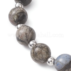 Эластичные браслеты из натурального глаукофана и латунных бусин для женщин&nbsp;BJEW-JB12903