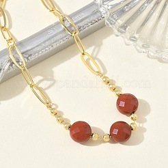 Pulseras de cadena de latón con cuentas planas redondas facetadas de jaspe rojo natural&nbsp;GG-CBA37F5-02G-11