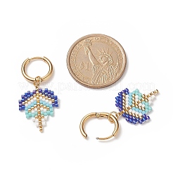 3 par de pendientes de aro colgantes de hojas trenzadas con semillas de vidrio de 3 colores&nbsp;EJEW-MZ00010