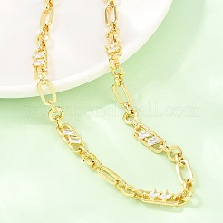 Collares de cadena Figaro con pavé de latón y circonitas cúbicas de 7 mm&nbsp;NJEW-D324-05G-07