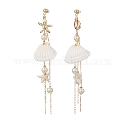 Серьги-гвоздики в форме ракушки из латуни и стекла с жемчужинами&nbsp;EJEW-TA00764