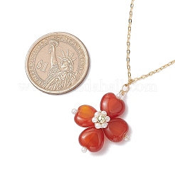 Colliers pendentifs trèfle cornaline naturelle (teinte et chauffée)&nbsp;NJEW-JN05170-03