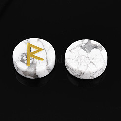 Латунь старший футарк алфавит выгравированный символ плоский круглый натуральный рунический камень говлит&nbsp;G-I373-01F