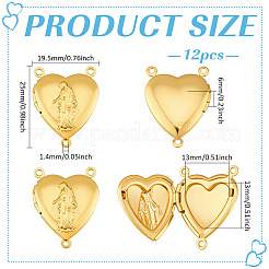 12 шт. латунные подвески-медальоны в форме сердца&nbsp;KK-MA0001-02