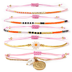 5 шт. 5 стиля богемных браслетов из стеклянного бисера и подвески из нержавеющей стали 304&nbsp;WO6368-3