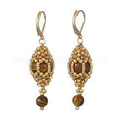 Pendientes de ojo de tigre natural con cierre ajustable para mujer&nbsp;EJEW-MZ00785-03
