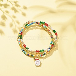 3 pièces 3 bracelets extensibles en graines de verre de style sertis d'alliage père noël pour les femmes&nbsp;BJEW-JB08204
